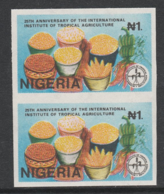 Nigeria 1992 Tropical Agriculture 1n Tropical Foods imperf pair unmounted mint SG 634var, stamps on agriculture