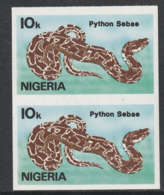 Nigeria 1986 Rock Python 10k in unmounted mint imperf pair SG 509var, stamps on , stamps on  stamps on animals    reptiles