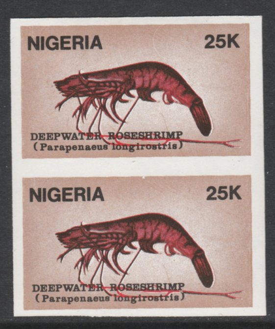 Nigeria 1988 Shrimps 25k Deepwater Roseshrimp imperf pair unmounted mint SG 562var, stamps on food   marine-life