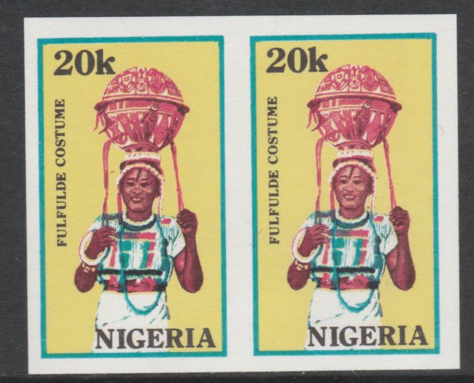 Nigeria 1989 Traditional Costumes 20k Fulfulde imperf pair unmounted mint SG 583var, stamps on , stamps on  stamps on costumes