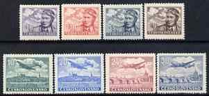 Czechoslovakia 1946 Air set of 8 (1k50 to 50k) unmounted mint, SG 469-76, stamps on , stamps on  stamps on aviation, stamps on  stamps on bridges