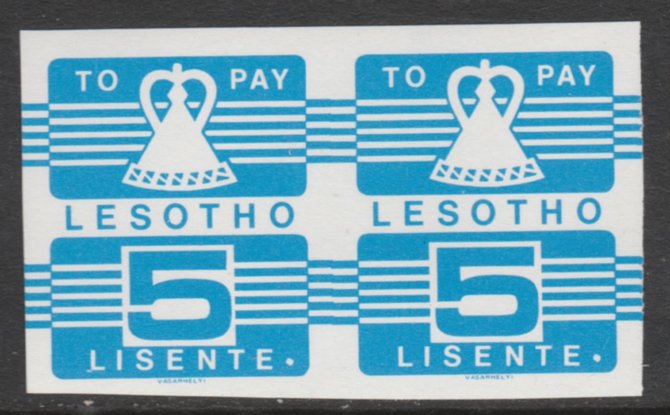 Lesotho 1986 Postage Due 5s new blue in unmounted mint imperf pair, SG D20var, stamps on 
