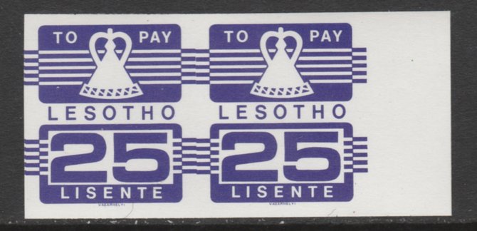 Lesotho 1986 Postage Due 25s violet in unmounted mint imperf pair, SG D21var, stamps on , stamps on  stamps on lesotho 1986 postage due 25s violet in unmounted mint imperf pair, stamps on  stamps on  sg d21var