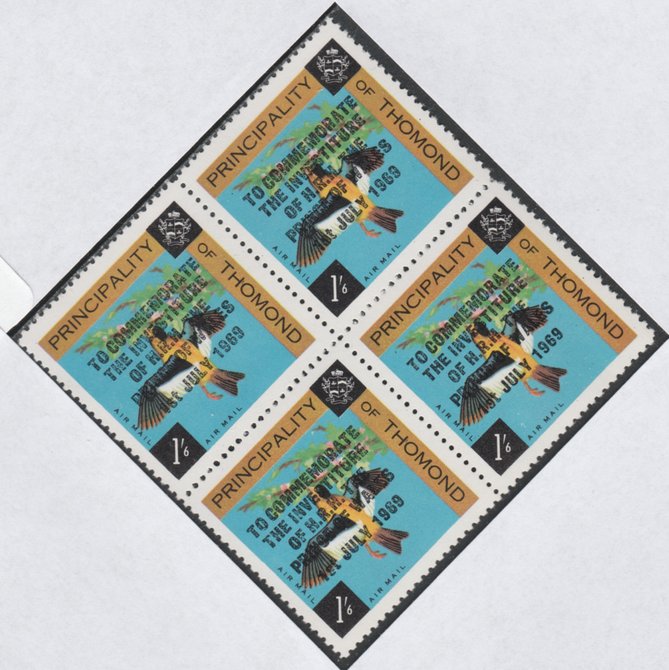 Thomond 1969 Birds 1s6d (Diamond shaped) opt'd 'Investiture of Prince of Wales', unmounted mint block of 4, slight off-set from overprint on gummed side, stamps on birds, stamps on royalty, stamps on charles