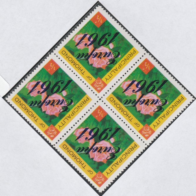 Thomond 1961 Roses 1/2p (Diamond shaped) with Europa 1961 overprint unmounted mint block of 4, slight off-set from overprint on gummed side, stamps on europa, stamps on flowers, stamps on roses