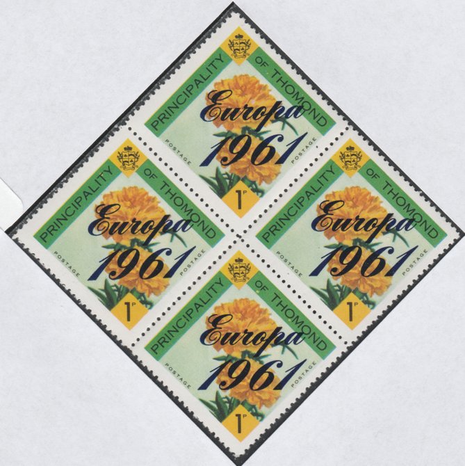 Thomond 1961 Carnation 1d (Diamond-shaped) with 'Europa 1961' overprint unmounted mint block of 4, slight off-set from overprint on gummed side, stamps on europa  flowers