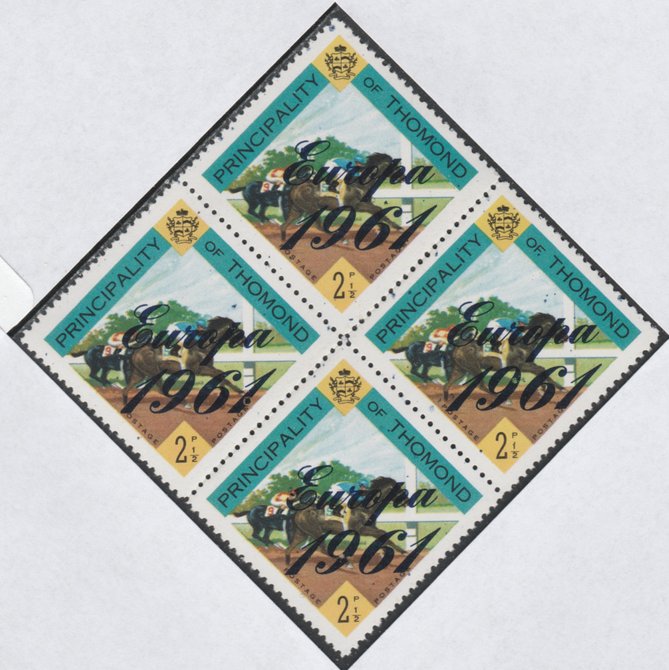 Thomond 1961 Horse Racing 2.5d (Diamond-shaped) with 'Europa 1961' overprint unmounted mint block of 4, slight off-set from overprint on gummed side, stamps on , stamps on  stamps on animals  europa  horse racing    horses  sport