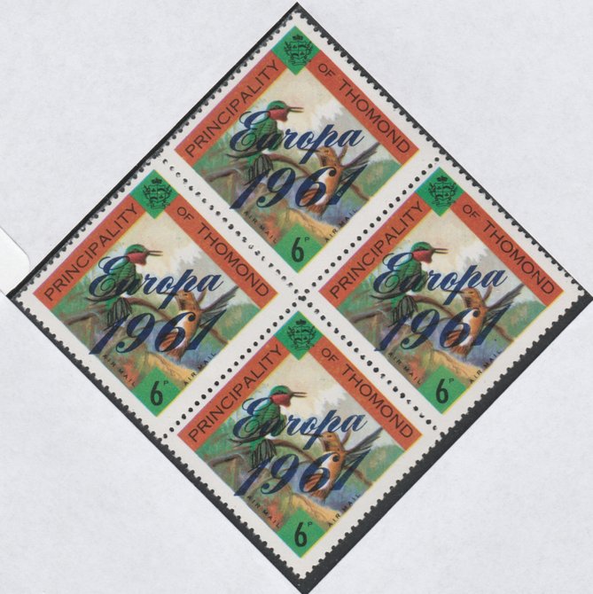 Thomond 1961 Hummingbirds 6d (Diamond-shaped) with 'Europa 1961' overprint unmounted mint block of 4, slight off-set from overprint on gummed side, stamps on , stamps on  stamps on birds    europa      hummingbirds, stamps on  stamps on hummingbirds