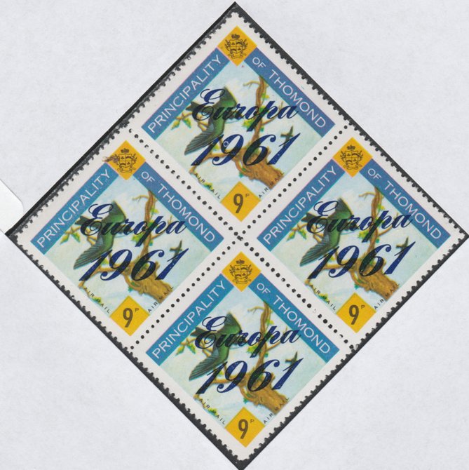 Thomond 1961 Martin 9d (Diamond-shaped) with 'Europa 1961' overprint unmounted mint block of 4, slight off-set from overprint on gummed side, stamps on birds    europa  