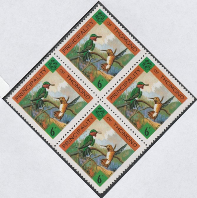 Thomond 1960 Hummingbirds 6d (Diamond-shaped) def unmounted mint block of 4, stamps on birds, stamps on humming-birds, stamps on hummingbirds