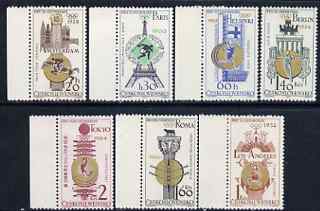 Czechoslovakia 1965 Czech Olympic Victories set of 7 unmounted mint, SG1473-79, stamps on , stamps on  stamps on sport, stamps on  stamps on olympics, stamps on  stamps on horses, stamps on  stamps on discus, stamps on  stamps on weightlifting, stamps on  stamps on gymnastics, stamps on  stamps on rowing