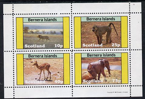 Bernera 1981 Animals (Lion, Monley, Deer & Elephant) perf  set of 4 values (10p to 75p) unmounted mint, stamps on animals    cats    elephant, stamps on deer