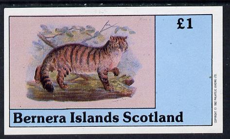 Bernera 1982 Wild Cats imperf souvenir sheet (£1 value) unmounted mint, stamps on animals   cats