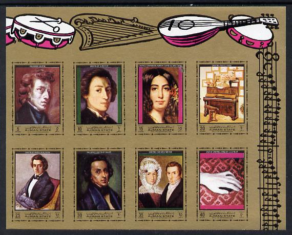 Ajman 1972 Chopin imperf set of 8 unmounted mint, Mi 1320-27B, stamps on , stamps on  stamps on music, stamps on  stamps on personalities, stamps on  stamps on composers, stamps on  stamps on chopin