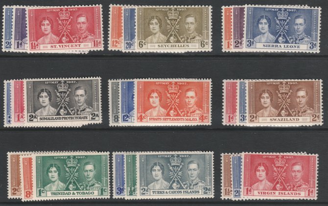 OMNIBUS - 1937 Coronation the Crown Colonies complete omnibus - 45 sets of 3 all unmounted mint (including Hong Kong) 135 stamps cat Â£130, stamps on 