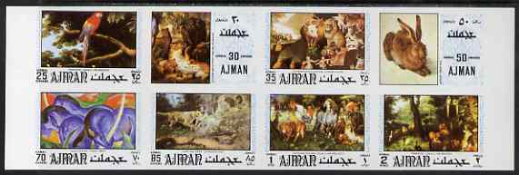 Ajman 1971 Paintings of Animals or Birds imperf set of 8 (Mi 1099-1106B) unmounted mint, stamps on , stamps on  stamps on arts   animals    birds