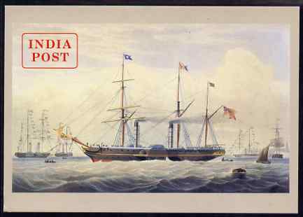 Postcard - India - UK Mails - SS Hindostan Paddle Steamer PPC produced by National Postal Museum unused and fine, stamps on ships, stamps on paddle steamers, stamps on 