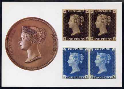 Postcard - William Wyon Medal, 1d black & 2d blue PPC produced by National Postal Museum unused and fine, stamps on medals, stamps on postal