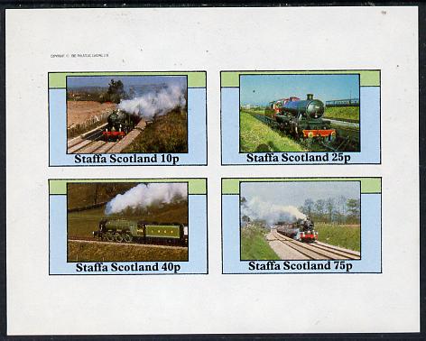 Staffa 1982 Steam Locos #12 imperf  set of 4 values (10p to 75p) unmounted mint, stamps on , stamps on  stamps on railways