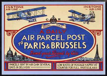 Postcard - Instone Airline Poster of 1921 PPC produced by National Postal Museum unused and fine, stamps on , stamps on  stamps on aviation, stamps on  stamps on postal, stamps on  stamps on london, stamps on  stamps on eiffel tower, stamps on  stamps on 