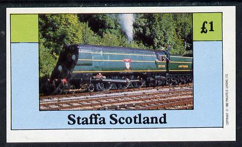 Staffa 1982 Steam Locos #12 imperf souvenir sheet (Â£1 value) unmounted mint, stamps on railways