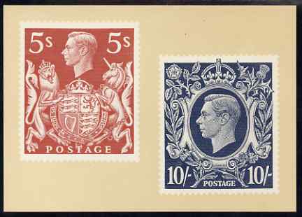 Postcard - Heraldry Exhibition - 5s & 10s KG6 stamps of 1938 PPC produced by National Postal Museum unused and fine, stamps on exhibitions, stamps on arms, stamps on heraldry, stamps on  kg6 , stamps on 