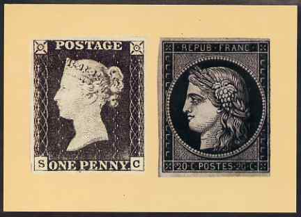Postcard - Stamp Exhibitions - 1d black & French 20c Ceres PPC produced by National Postal Museum unused and fine, stamps on stamp exhibitions, stamps on 
