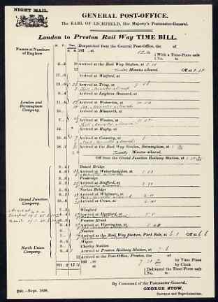 Postcard - Railway Time Bill PPC produced by National Postal Museum unused and fine, stamps on , stamps on  stamps on railways