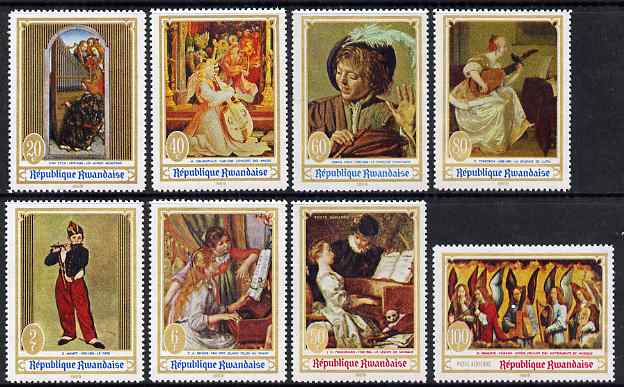 Rwanda 1969 Paintings & Music perf set of 8 unmounted mint, SG 288-95, stamps on arts, stamps on music, stamps on manet, stamps on frans hals, stamps on renoir, stamps on angels
