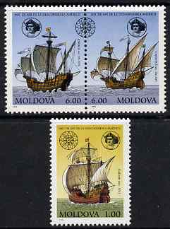 Moldova 1992 500th Anniversary of Discovery of America by Columbus perf set of 3 unmounted mint, SG 51-3, stamps on , stamps on  stamps on explorers, stamps on  stamps on columbus, stamps on  stamps on ships, stamps on  stamps on 