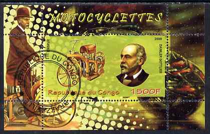 Congo 2009 Motorcycles & Gottlieb Daimler perf m/sheet fine cto used, stamps on personalities, stamps on inventors, stamps on motorbikes, stamps on daimler