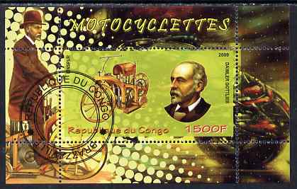 Congo 2009 Motorcycles & Gottlieb Daimler perf m/sheet fine cto used, stamps on , stamps on  stamps on personalities, stamps on  stamps on inventors, stamps on  stamps on motorbikes, stamps on  stamps on daimler