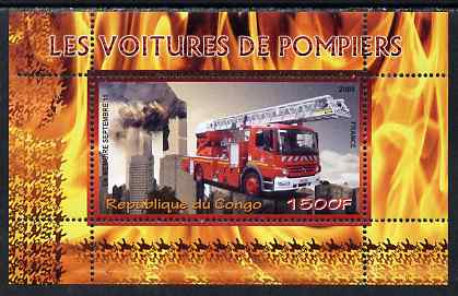 Congo 2009 Fire Engines from France perf m/sheet unmounted mint, stamps on , stamps on  stamps on fire