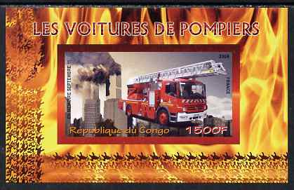 Congo 2009 Fire Engines from France imperf m/sheet unmounted mint, stamps on , stamps on  stamps on fire