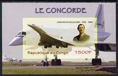 Congo 2009 Concorde & General De Gaulle imperf m/sheet unmounted mint, stamps on , stamps on  stamps on personalities, stamps on  stamps on concorde, stamps on  stamps on aviation, stamps on  stamps on de gaulle, stamps on  stamps on 