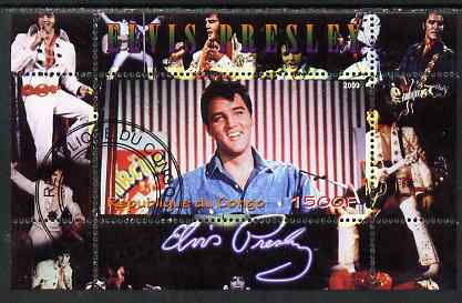 Congo 2009 Elvis Presley perf m/sheet fine cto used, stamps on , stamps on  stamps on personalities, stamps on  stamps on music, stamps on  stamps on elvis, stamps on  stamps on films, stamps on  stamps on cinema, stamps on  stamps on rock, stamps on  stamps on pops