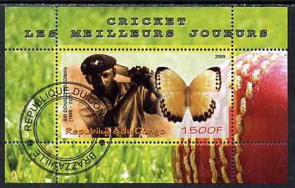 Congo 2009 Sir Donald Bradman & Butterfly perf m/sheet fine cto used, stamps on , stamps on  stamps on personalities, stamps on  stamps on cricket, stamps on  stamps on butterflies