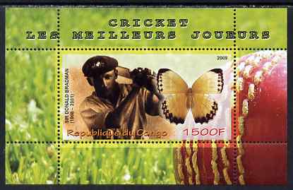 Congo 2009 Sir Donald Bradman & Butterfly perf m/sheet unmounted mint, stamps on personalities, stamps on cricket, stamps on butterflies