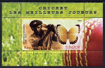 Congo 2009 Sir Donald Bradman & Butterfly perf m/sheet unmounted mint, stamps on , stamps on  stamps on personalities, stamps on  stamps on cricket, stamps on  stamps on butterflies