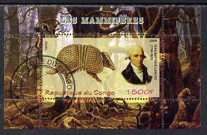 Congo 2009 Jean Baptiste Lamarc (zoologist) & Tatou perf m/sheet fine cto used, stamps on personalities, stamps on animals, stamps on mammals, stamps on 