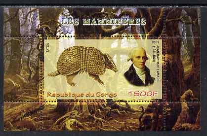 Congo 2009 Jean Baptiste Lamarc (zoologist) & Tatou perf m/sheet unmounted mint, stamps on personalities, stamps on animals, stamps on mammals, stamps on 