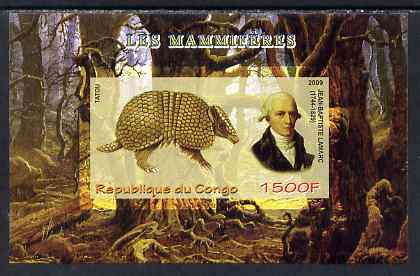 Congo 2009 Jean Baptiste Lamarc (zoologist) & Tatou imperf m/sheet unmounted mint, stamps on personalities, stamps on animals, stamps on mammals, stamps on 