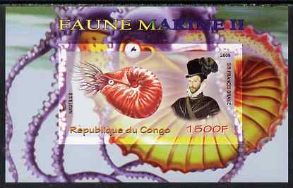 Congo 2009 Sir Francis Drake & Marine Fauna #2 imperf m/sheet unmounted mint, stamps on , stamps on  stamps on personalities, stamps on  stamps on marine life, stamps on  stamps on shells, stamps on  stamps on explorers