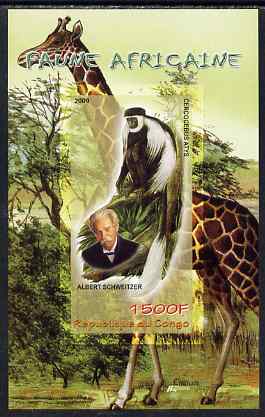 Congo 2009 Albert Schweitzer & African Fauna imperf m/sheet unmounted mint, stamps on , stamps on  stamps on personalities, stamps on  stamps on peace, stamps on  stamps on nobel, stamps on  stamps on music, stamps on  stamps on religion, stamps on  stamps on animals, stamps on  stamps on giraffes, stamps on  stamps on apes