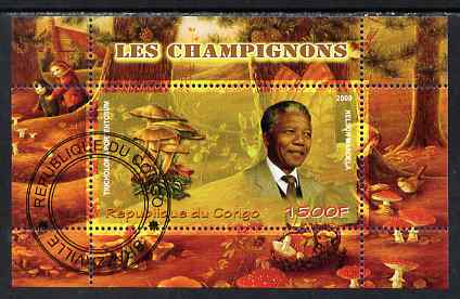 Congo 2009 Nelson Mandela & Mushrooms perf m/sheet fine cto used, stamps on , stamps on  stamps on , stamps on  stamps on personalities, stamps on  stamps on mandela, stamps on  stamps on nobel, stamps on  stamps on peace, stamps on  stamps on racism, stamps on  stamps on human rights, stamps on  stamps on fungi