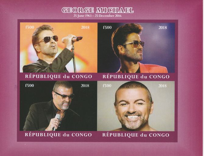Congo 2018 George Michael #2 imperf sheetlet containing 4 values unmounted mint. Note this item is privately produced and is offered purely on its thematic appeal., stamps on personalities, stamps on music, stamps on george michael, stamps on rock, stamps on pops, stamps on rock