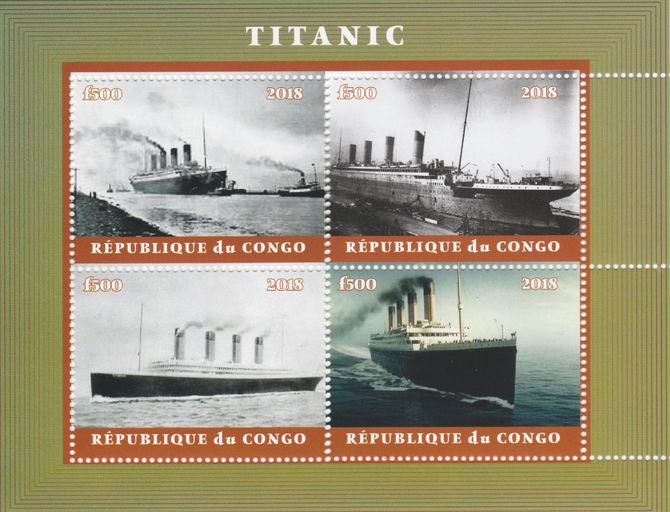 Congo 2018 The Titanic #1 perf sheetlet containing 4 values unmounted mint. Note this item is privately produced and is offered purely on its thematic appeal., stamps on , stamps on  stamps on ships, stamps on  stamps on titanic, stamps on  stamps on disasters