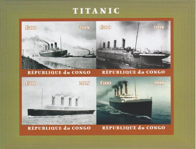 Congo 2018 The Titanic #1 imperf sheetlet containing 4 values unmounted mint. Note this item is privately produced and is offered purely on its thematic appeal., stamps on , stamps on  stamps on ships, stamps on  stamps on titanic, stamps on  stamps on disasters