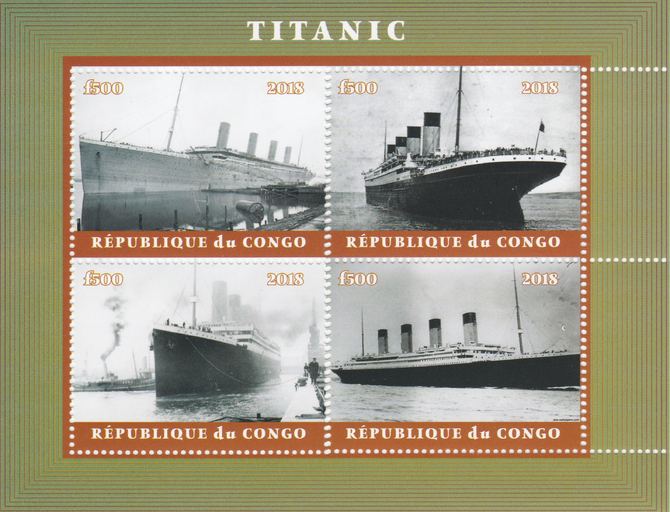 Congo 2018 The Titanic #2 perf sheetlet containing 4 values unmounted mint. Note this item is privately produced and is offered purely on its thematic appeal., stamps on , stamps on  stamps on ships, stamps on  stamps on titanic, stamps on  stamps on disasters