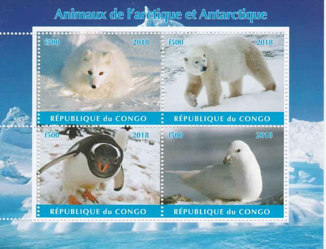 Congo 2018 Polar Animals & Birds #2 perf sheetlet containing 4 values unmounted mint. Note this item is privately produced and is offered purely on its thematic appeal., stamps on , stamps on  stamps on polar, stamps on  stamps on animals, stamps on  stamps on birds, stamps on  stamps on penguins